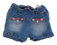 Světlemodré riflové kraťasy s výšivkami 