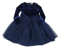 Tmavomodré sametové šaty s tylovou sukní Topolino