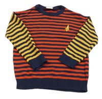 Červeno-žluto-tmavomodrý pruhovaný lehký svetr F&F