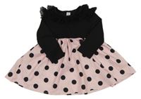 Černo-růžové puntíkaté šaty s krajkou shein