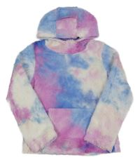 Modro-bílo-růžová chlupatá podšitá mikina s kapucí Mountain Warehouse