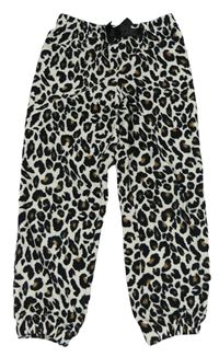 Smetanovo-černo-hnědé fleecové domácí kalhoty s leopardím vzorem H&M