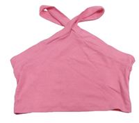 Růžový žebrovaný crop top Shein