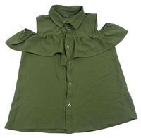 Khaki halenka s volánkem a volnými rameny Primark