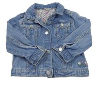 Modrá riflová bunda s květy 