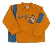 Oranžovo-modrá fleecová mikina s nápisem a medvídkem 