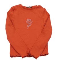 Jahodové žebrované triko s květem z kamínků George