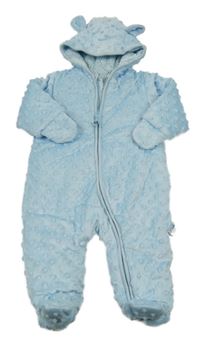 Světlemodrá zateplená minky kombinéza s kapucí 