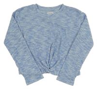 Světlemodrý melírovaný žebrovaný crop úpletový svetr 