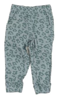 Modro-zelené plátěné cuff kalhoty s leopardím vzorem Tchibo