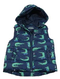 Tmavomodrá šusťáková zateplená vesta s krokodýly a kapucí Primark