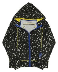 Černo-bílá puntíkatá sportovní crop propínací mikina s kapucí 