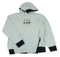 Mintovo-černá mikina s nápisy a kapucí 