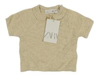 Nové - Béžové vzorované lněné polo tričko Zara