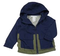 Tmavomodro-khaki šusťáková jarní bunda s kapucí 