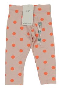 Nové - Světlerůžovo-neonově korálové puntíkaté legíny M&S