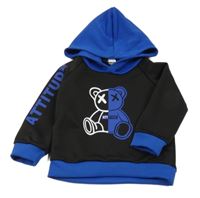 Černo-tmavomodrá mikina s medvědem a kapucí Shein