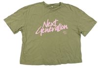 Khaki crop tričko s nápisy Only 