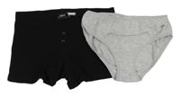 2set - černé nohavičkové kalhotky + světlešedé kalhotky 