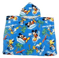 Modré froté osuškové pončo s Mickeym a kapucí