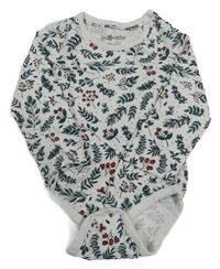 Bílo-zeleno-červené body s listy 