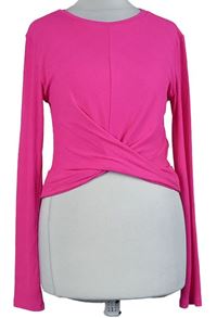 Dámské neonově růžové žebrované crop triko s řasením H&M
