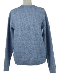 Pánský světlemodrý vzorovaný vlněný svetr EASY 