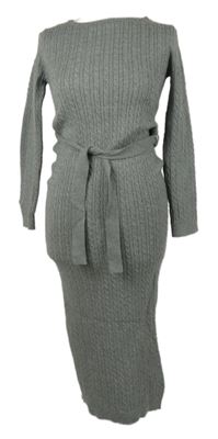 Dámské šedé vzorované svetrové midi šaty s páskem Next 