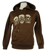 Pánská hnědá mikina s lebkami a kapucí 