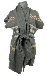 Dámský šedý svetrový pléd se vzorem a páskem Romeo & Juliet