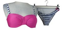 Nové - Dámské fuchsiovo-pruhované dvoudílné plavky 