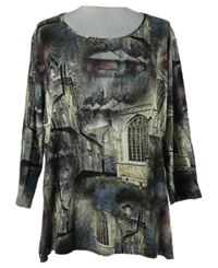 Dámské tmavošedé vzorované triko s potiskem 