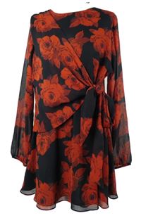 Dámské červeno-černé květované zavinovací šifonové šaty River Island