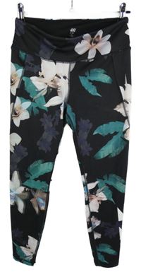 Dámské černo-barevné květované sportovní legíny H&M