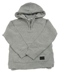 Světlešedý žebrovaný svetr s kapucí H&M