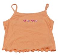 Neonově oranžový žebrovaný crop top se srdíčky River Island