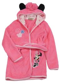 Neonově růžový chlupatý župan s Minnie a kapucí