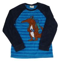 Modro-tmavomodré sametové triko s proužky a obrázkem zn. C&A