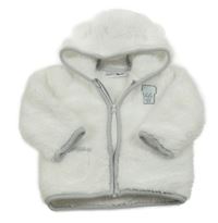 Bílá chlupatá propínací mikina s nášivkou a kapucí Ergee