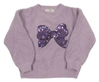 Fialový žinylkový svetr s mašlí H&M