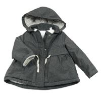 Černo-bílá melírovaná šusťáková zimní buda s kapucí Obaibi