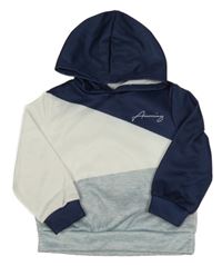 Tmavomodro-bílo-modrá sportovní mikina s nápisem a kapucí Shein