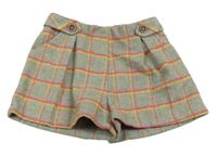 Šedo-růžovo-žluté kostkované vlněné sukňové kraťasy Tu