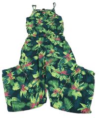 Tmavozelený kalhotový overal s kytičkami Y.F.K.