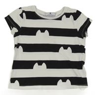 Bílo-černé pruhované tričko s kočkami 