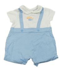 Modro-bílý kraťasový overal s rybičkami 