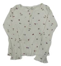 Bílé žebrované triko s květinami H&M