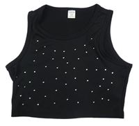 Černý crop top s kamínky Shein