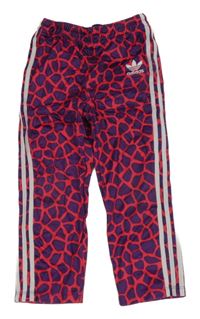 Fialovo-růžové vzorované sportovní legíny s pruhy a logem Adidas