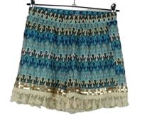 Dámské modro-béžové vzorované krajkové šaty s třásněmi Azaka